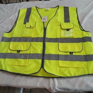 9 Pockets Full Zip Safety Vest, High Visibility Work Vest for Constru, 4XL